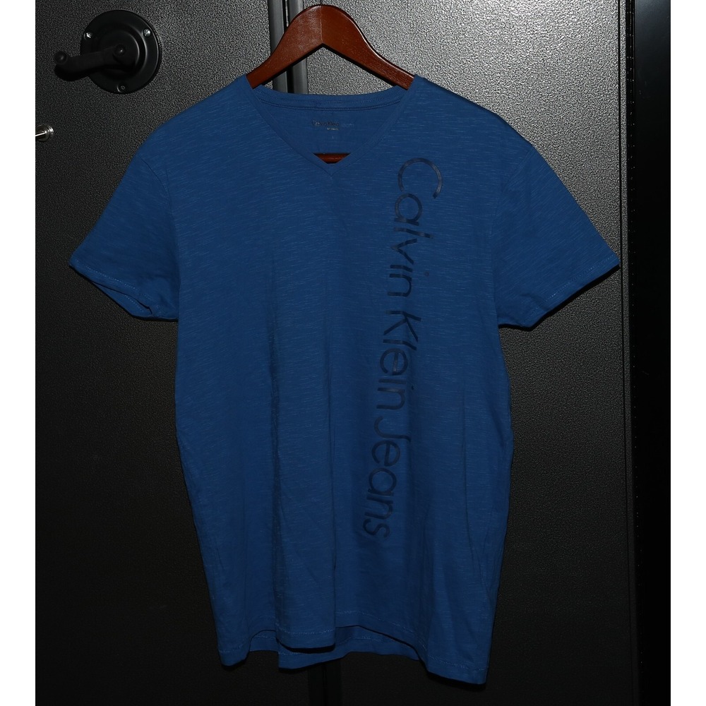 Calvin Klein Jeans V-Neck T-Shirt, Blue, Size L - Picture 1 of 3